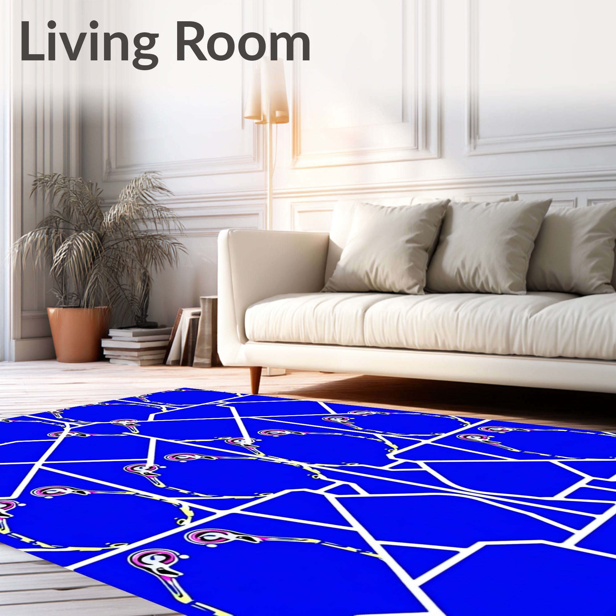 Bold Blue Geometric Abstract Swirl Rug