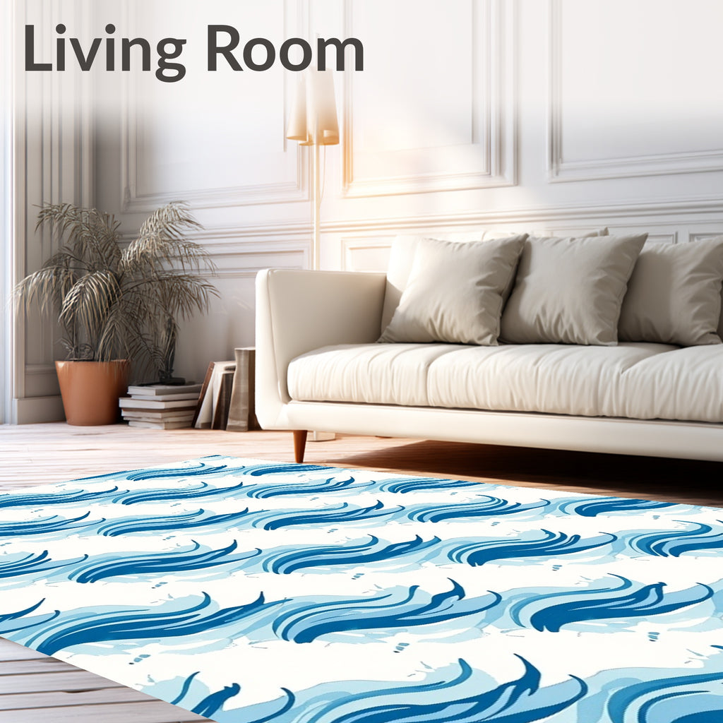 Coastal Blue Watercolor Wave Rug