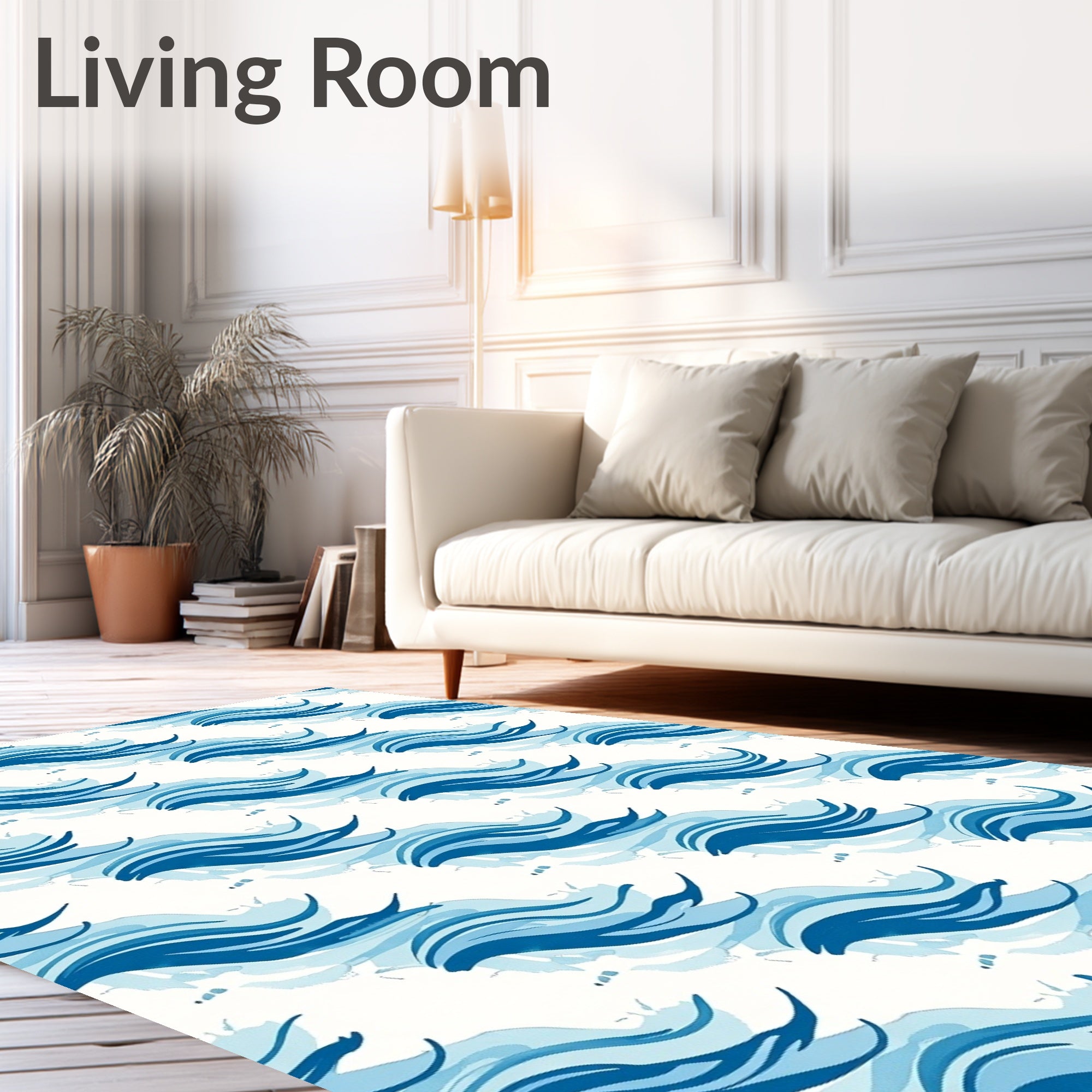 Coastal Blue Watercolor Wave Rug