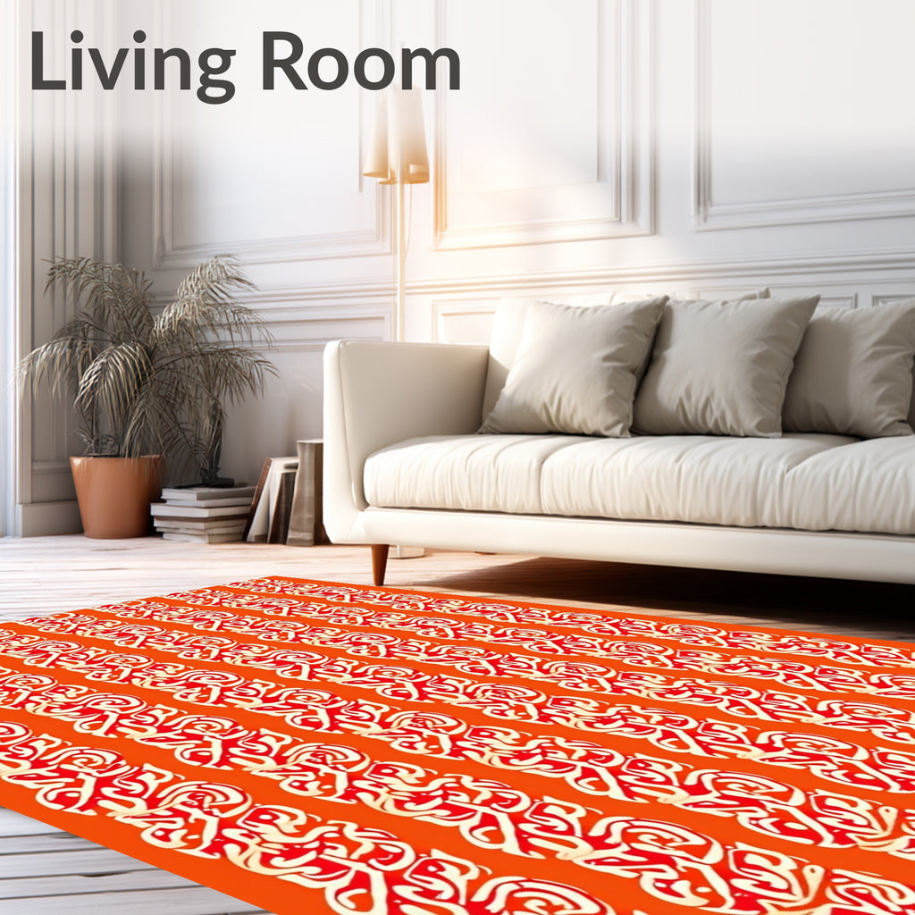 Orange Cream Swirl Vertical Stripe Fabric Rug