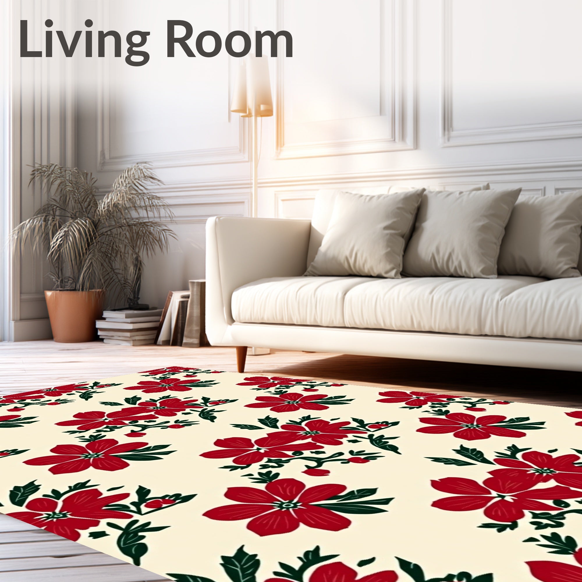 Crimson Floral Sprig Cream Rug