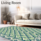 Green Teal White Bird Medallion Rug