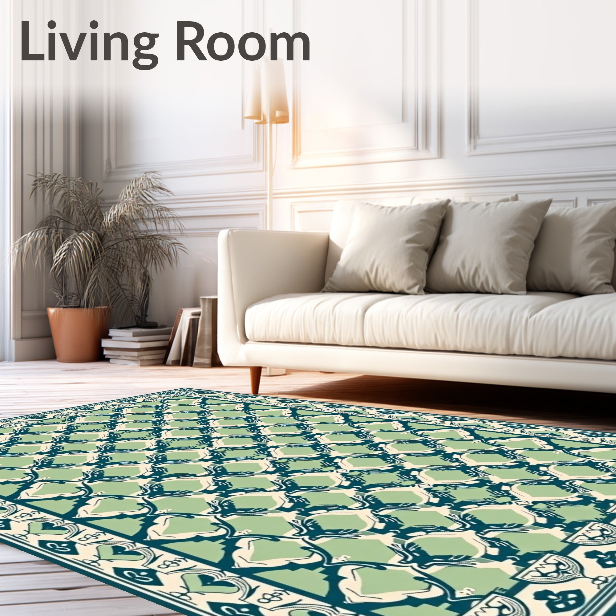Green Teal White Bird Medallion Rug