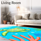 Whimsical Green Turtle Ocean Swirls Rug
