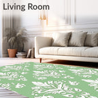 Sage Green White Damask Flourish Rug