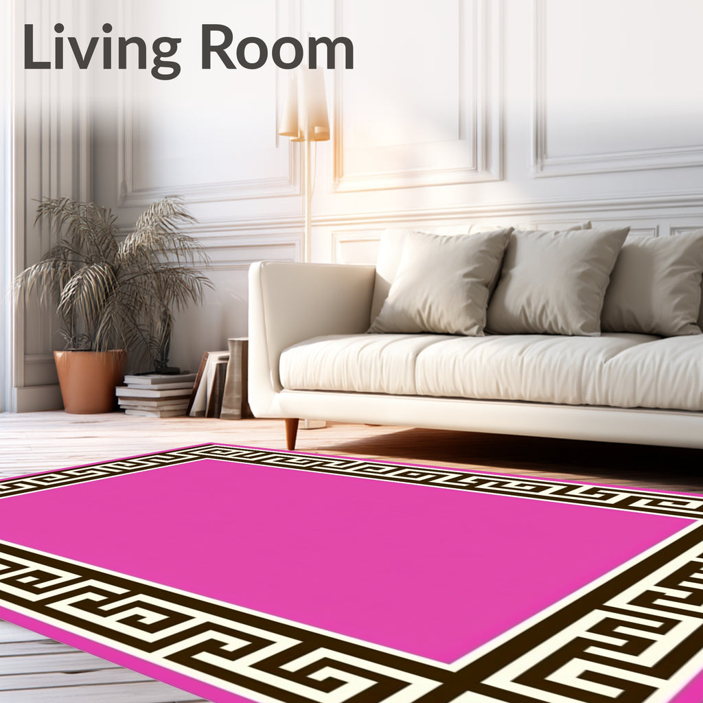 Pink Greek Key Border Rug
