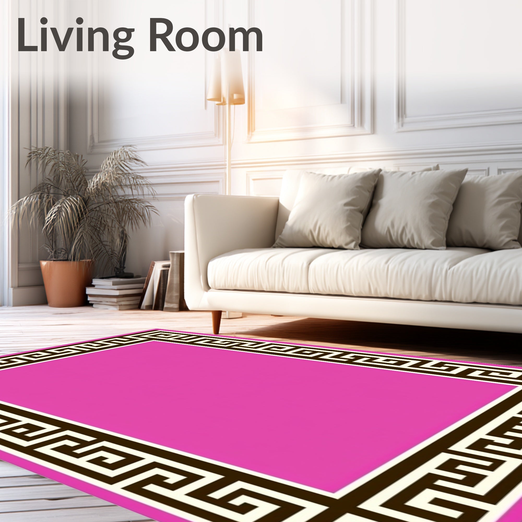 Pink Greek Key Border Rug