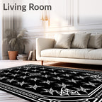 Ornate Black White Star Medallion Rug