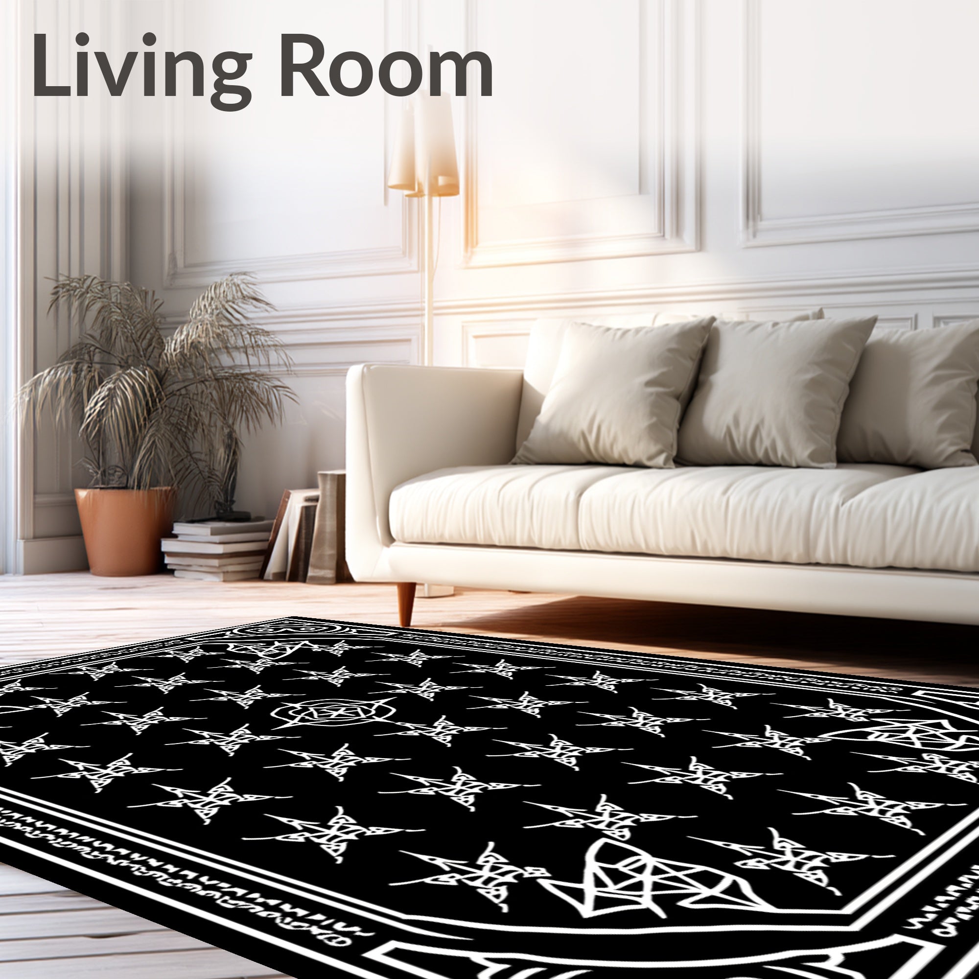 Ornate Black White Star Medallion Rug