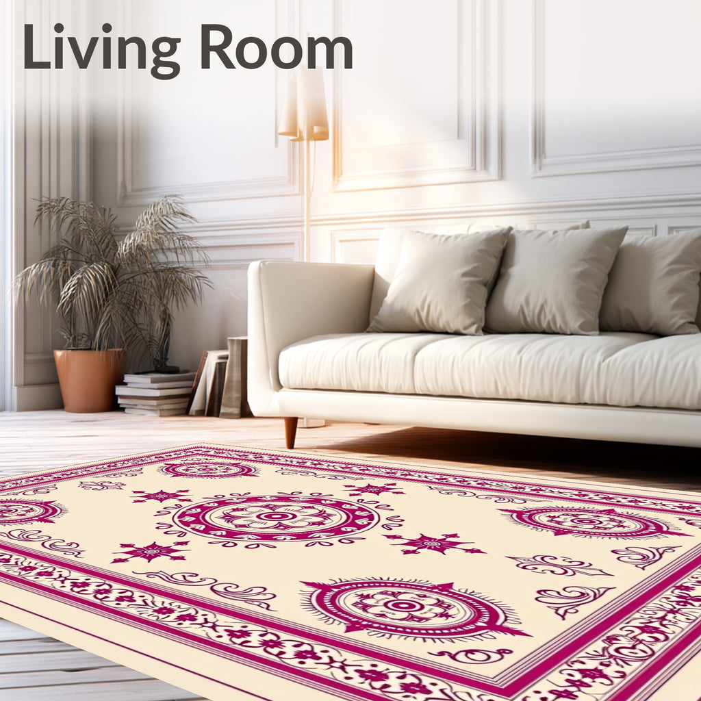 Ornate Fuchsia Central Medallion Border Rug