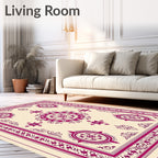 Ornate Fuchsia Central Medallion Border Rug