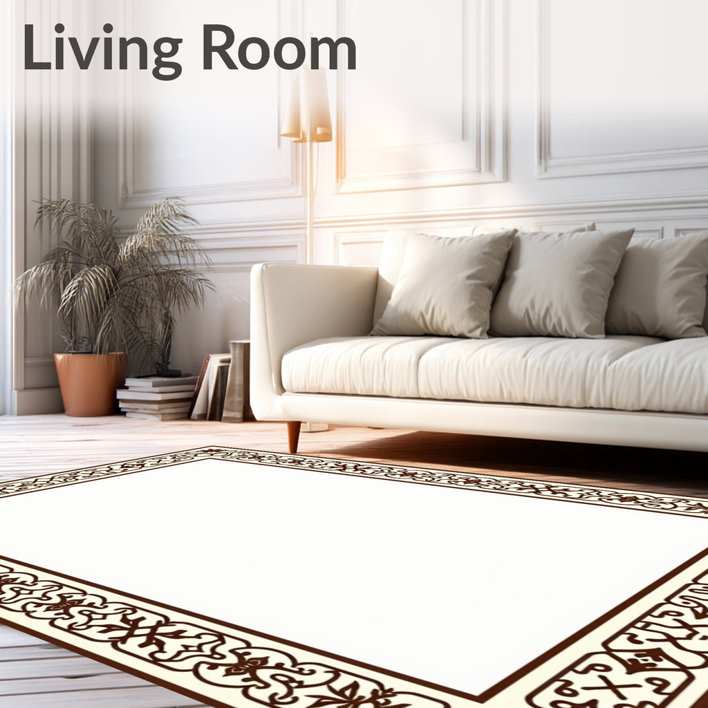 Rich Brown Ornate Scroll Border Rug