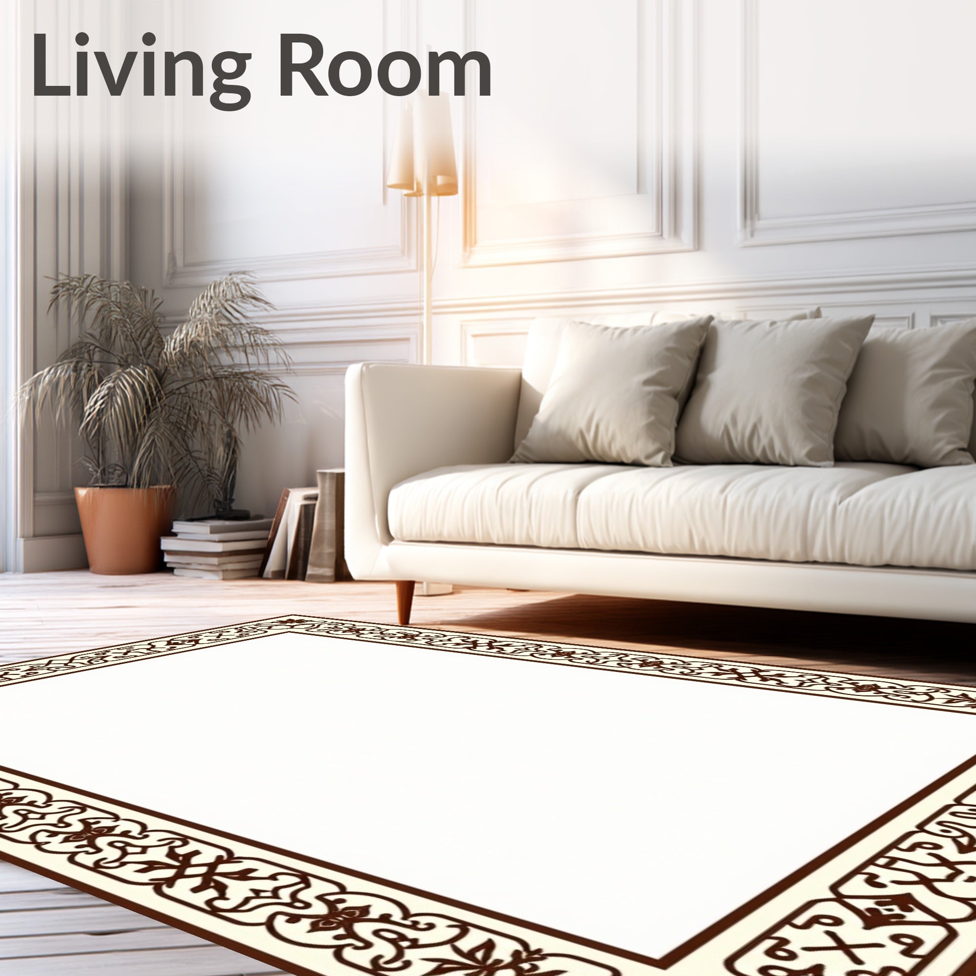 Rich Brown Ornate Scroll Border Rug