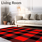 Crimson Black Plaid Checkered Rug