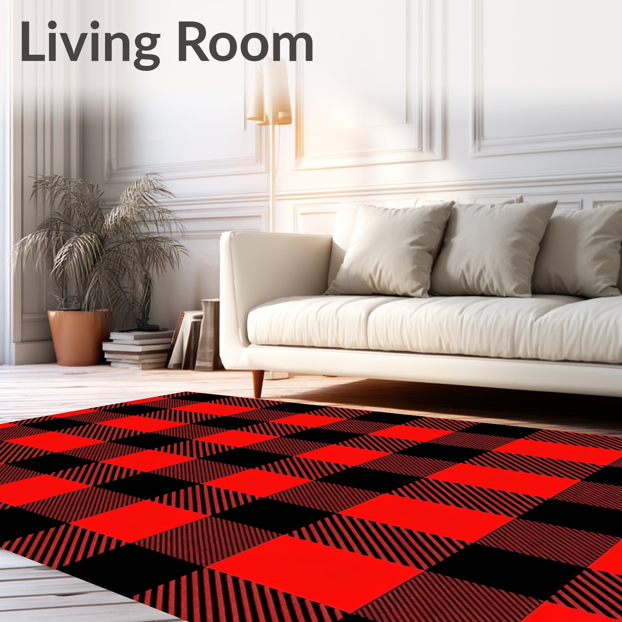 Crimson Black Plaid Checkered Rug