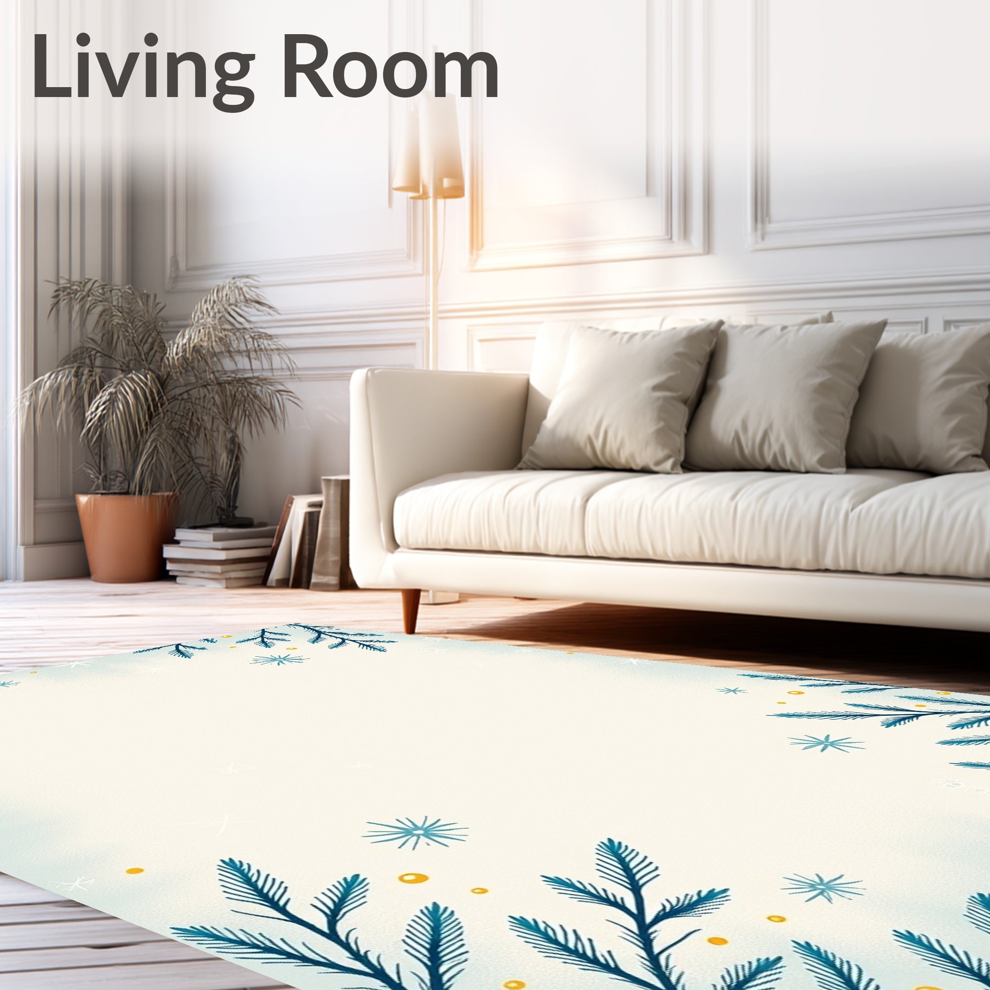 Winter Blue Evergreen Snowflake Accents Rug
