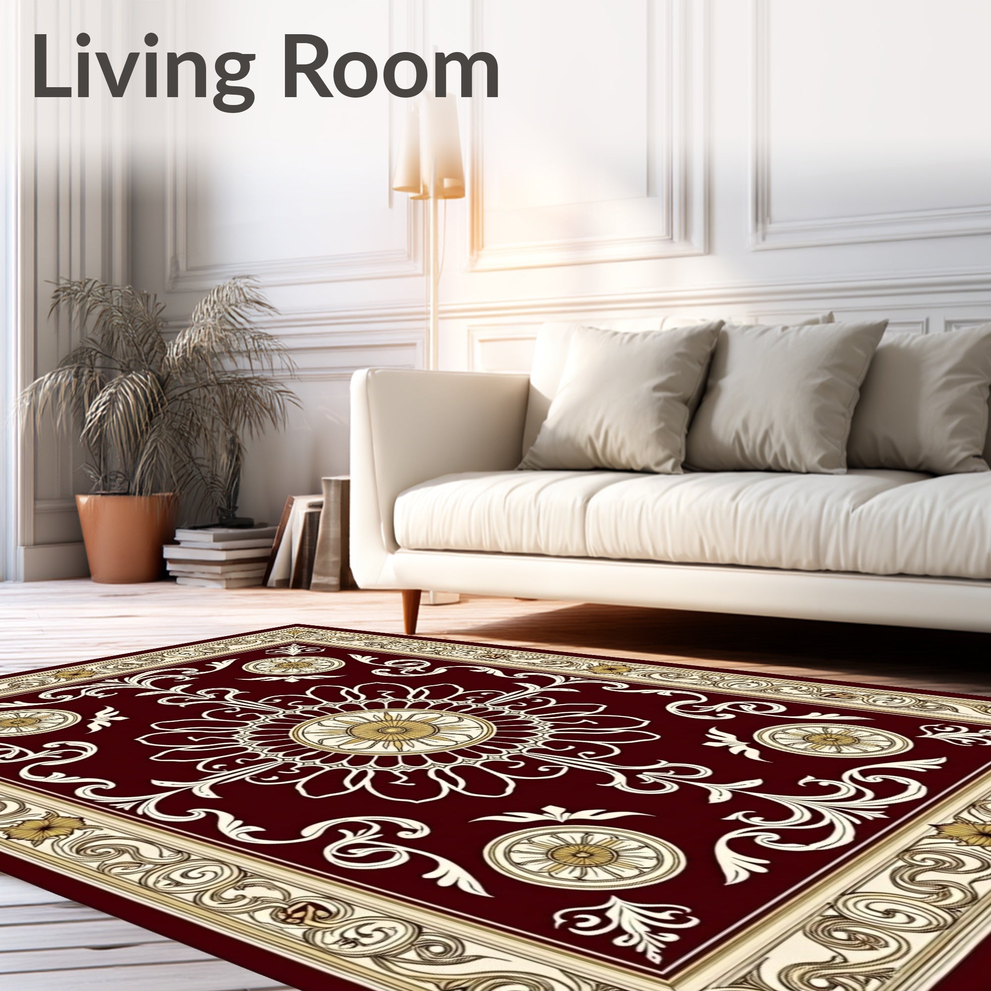 Rich Crimson Floral Scroll Medallion Rug