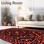 Crimson Floral Swirl Medallion Rug