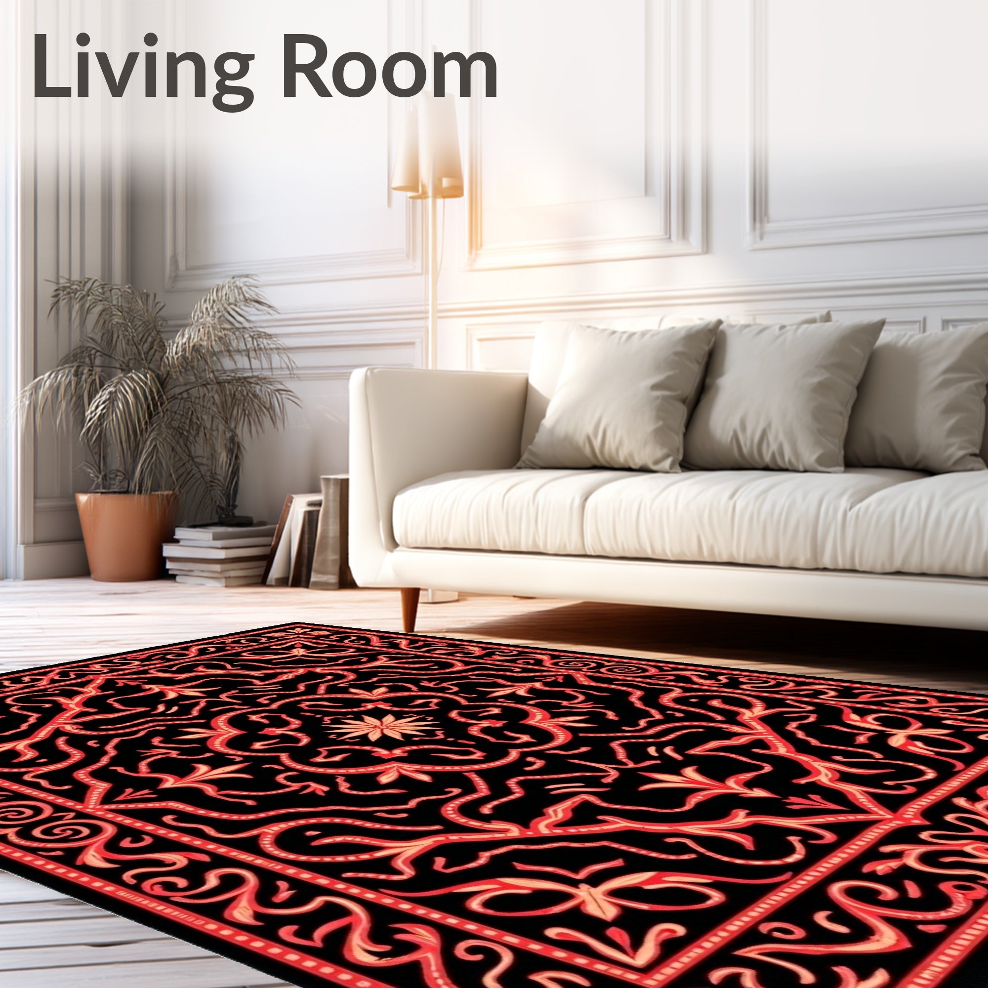Crimson Floral Swirl Medallion Rug