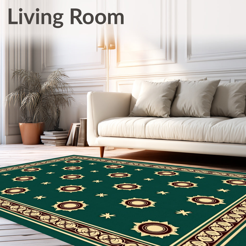 Emerald Sunburst Medallion Border Rug