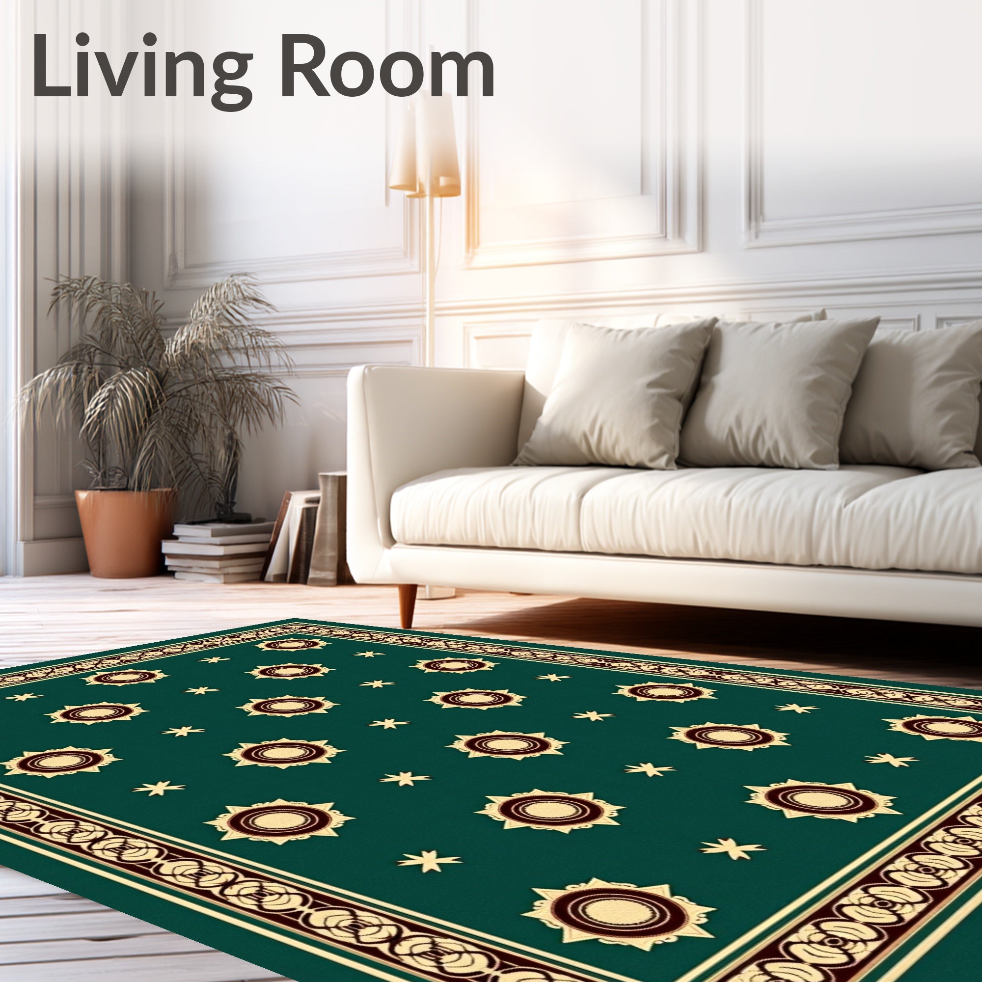 Emerald Sunburst Medallion Border Rug