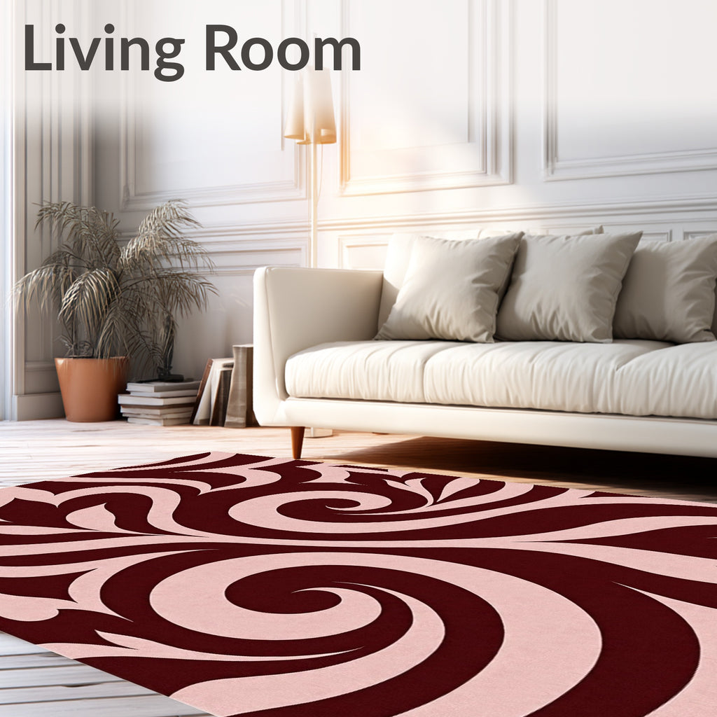 Burgundy Swirl Abstract Floral Rug