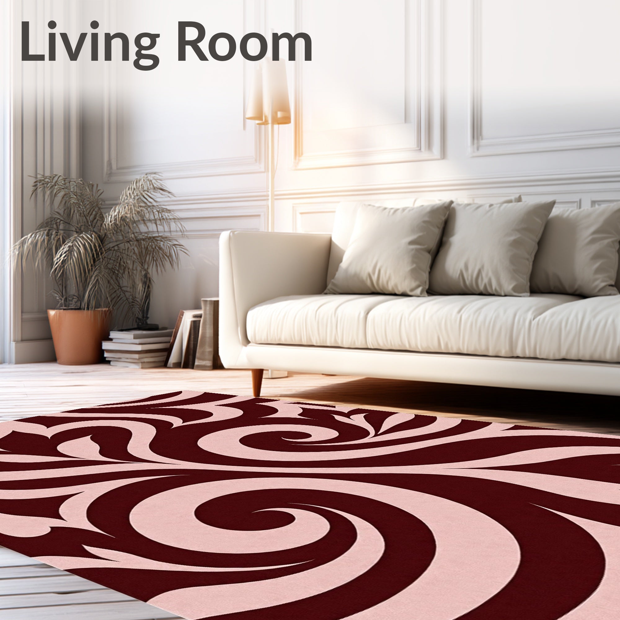 Burgundy Swirl Abstract Floral Rug