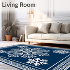 Navy White Snowflake Medallion Border Rug