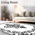 Classic Black Scrollwork Floral Medallion Rug