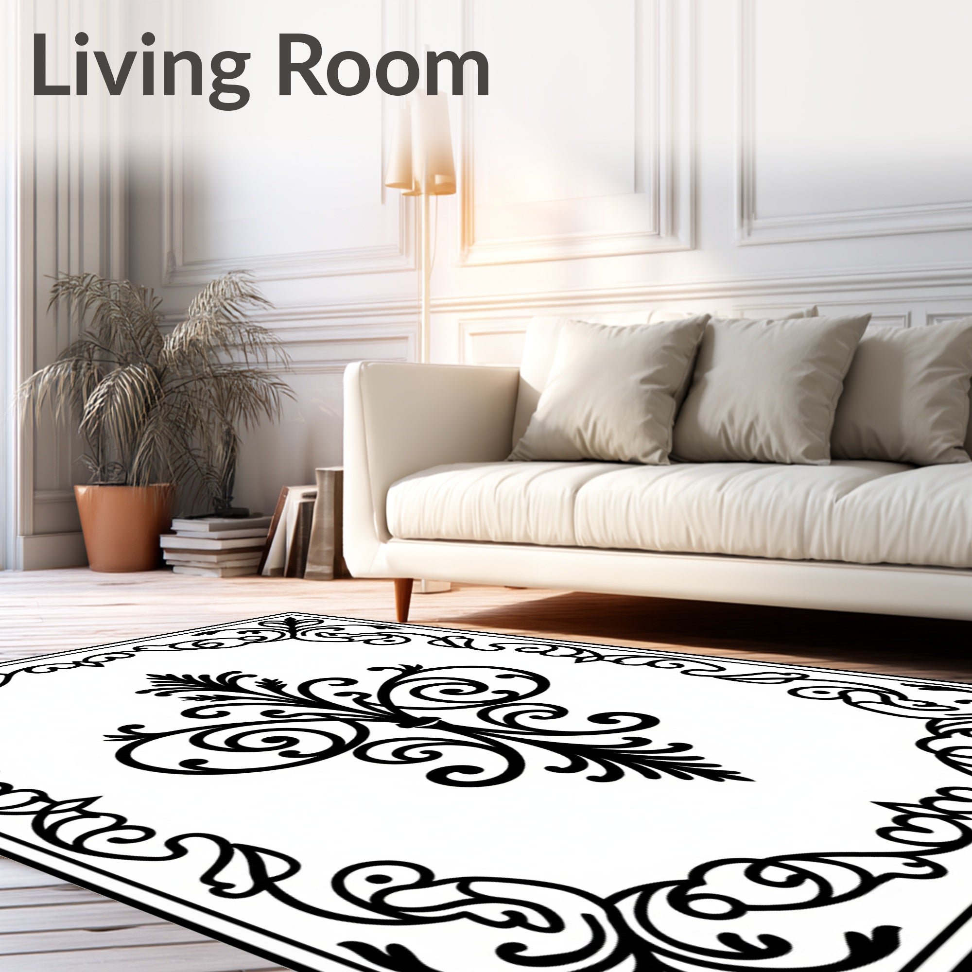 Classic Black Scrollwork Floral Medallion Rug
