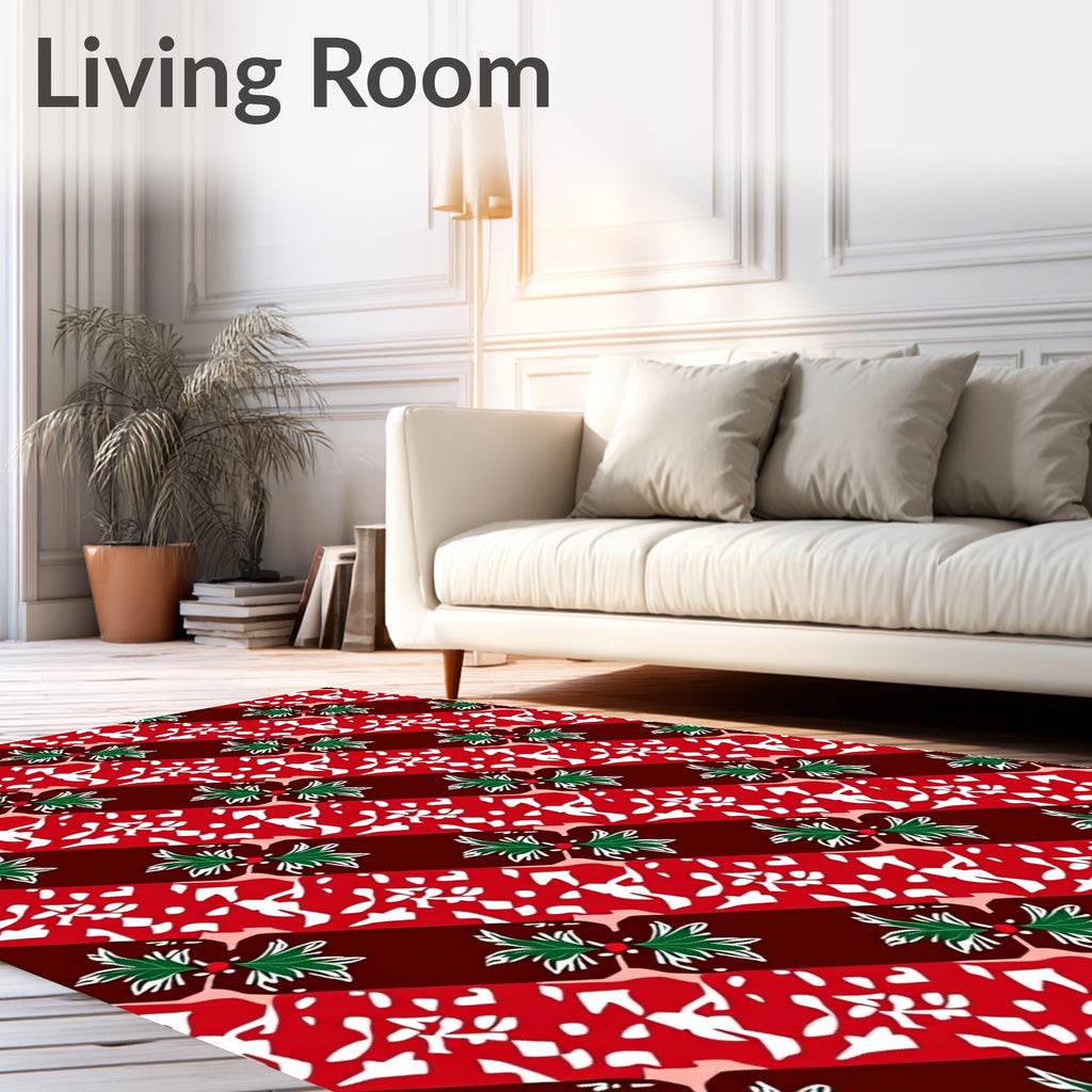 Diagonal Red White Holly Motif Rug