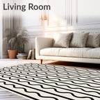 Modern Black White Wavy Stripe Rug