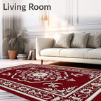 Ornate White Bloom Crimson Border Rug