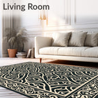 Classic Black Ivory Arabesque Scroll Rug
