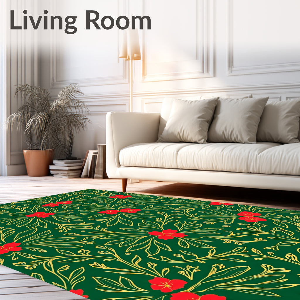 Rich Emerald Red Floral Vine Rug