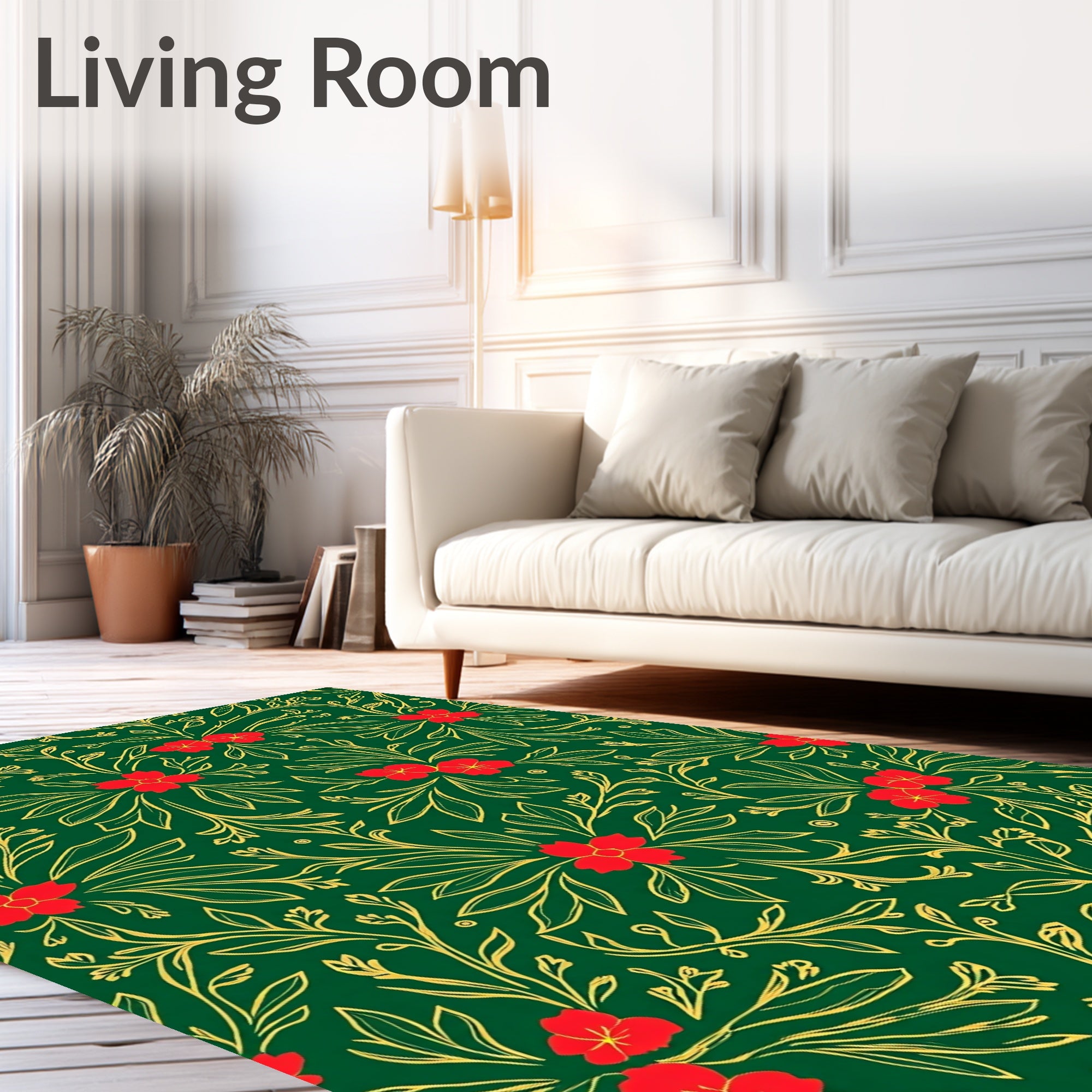 Rich Emerald Red Floral Vine Rug