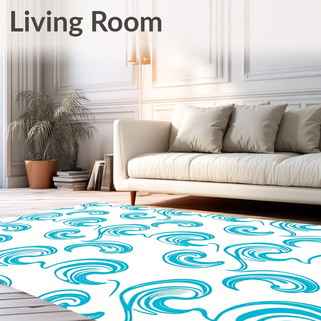 Aqua Swirls on White Background Rug