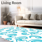 Aqua Swirls on White Background Rug