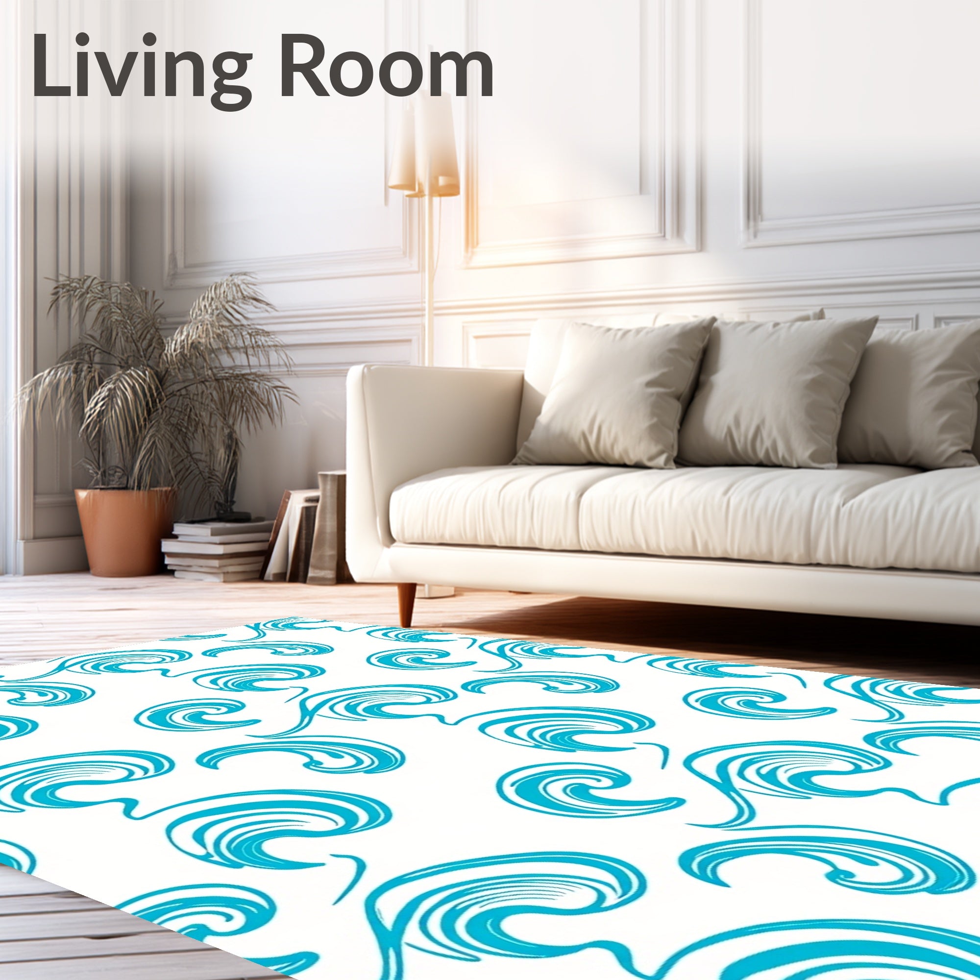 Aqua Swirls on White Background Rug