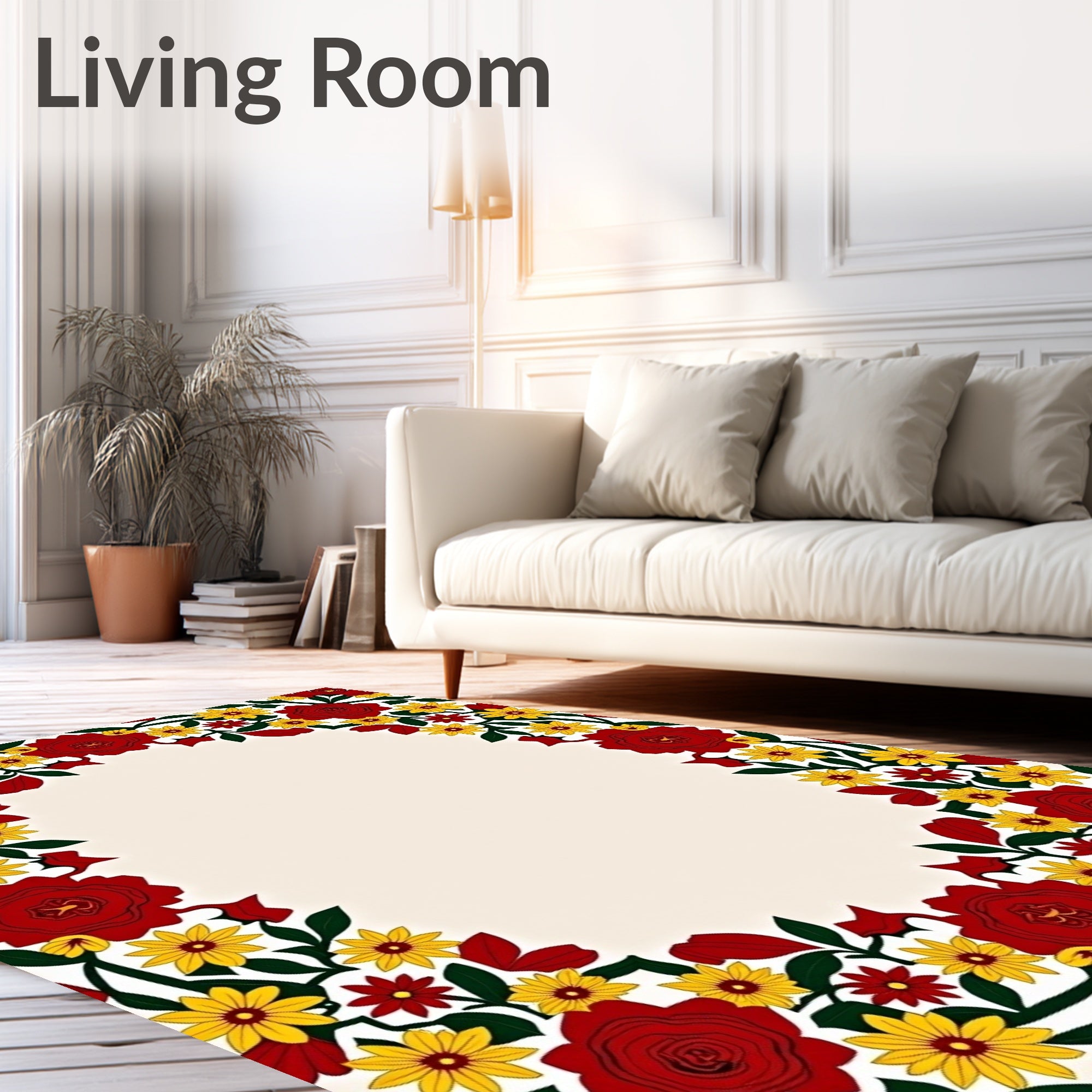 Vibrant Red Yellow Floral Garland Rug