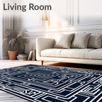 Deep Blue White Geometric Maze Rug