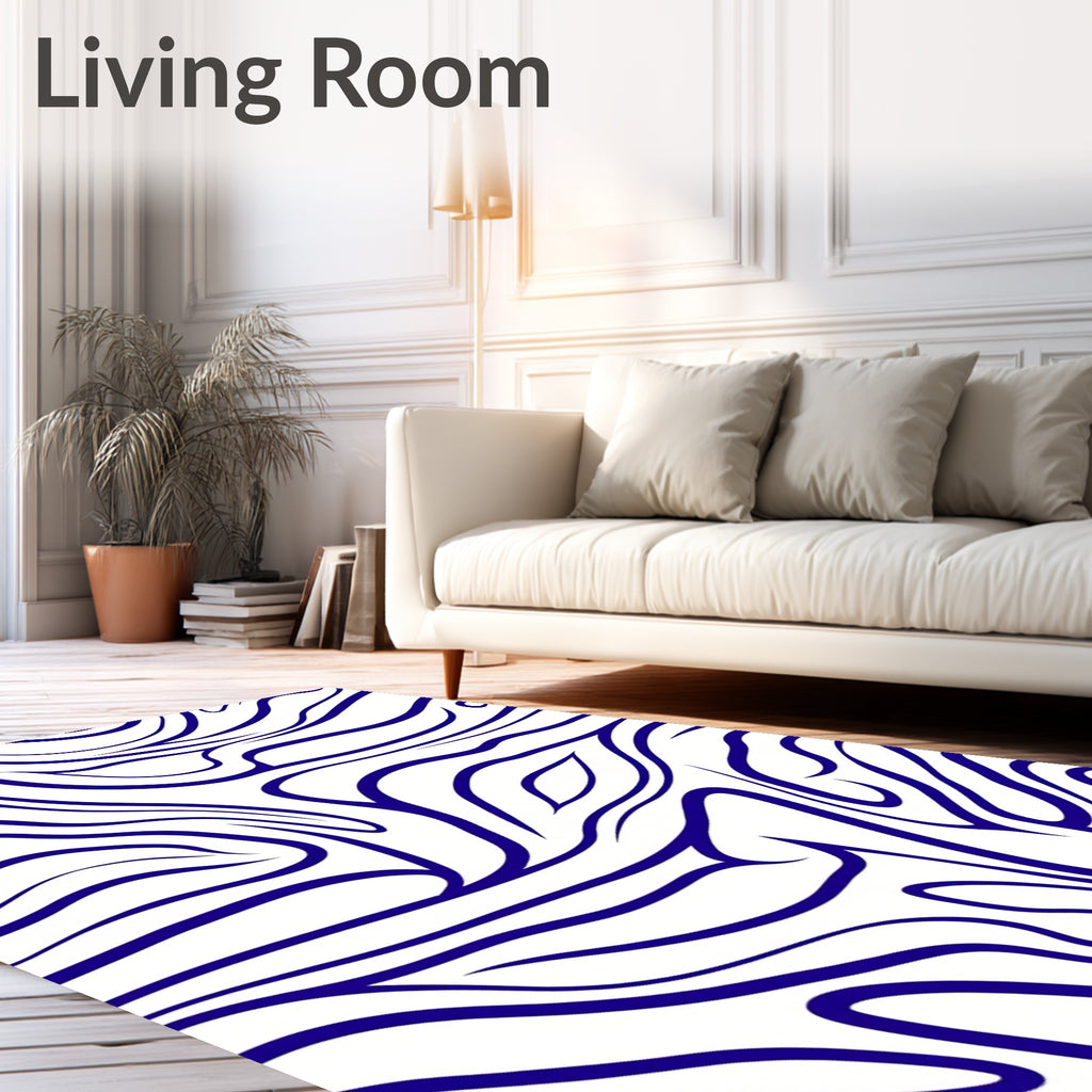 Deep Blue Wavy Stripe Abstract Rug