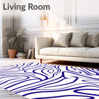 Deep Blue Wavy Stripe Abstract Rug