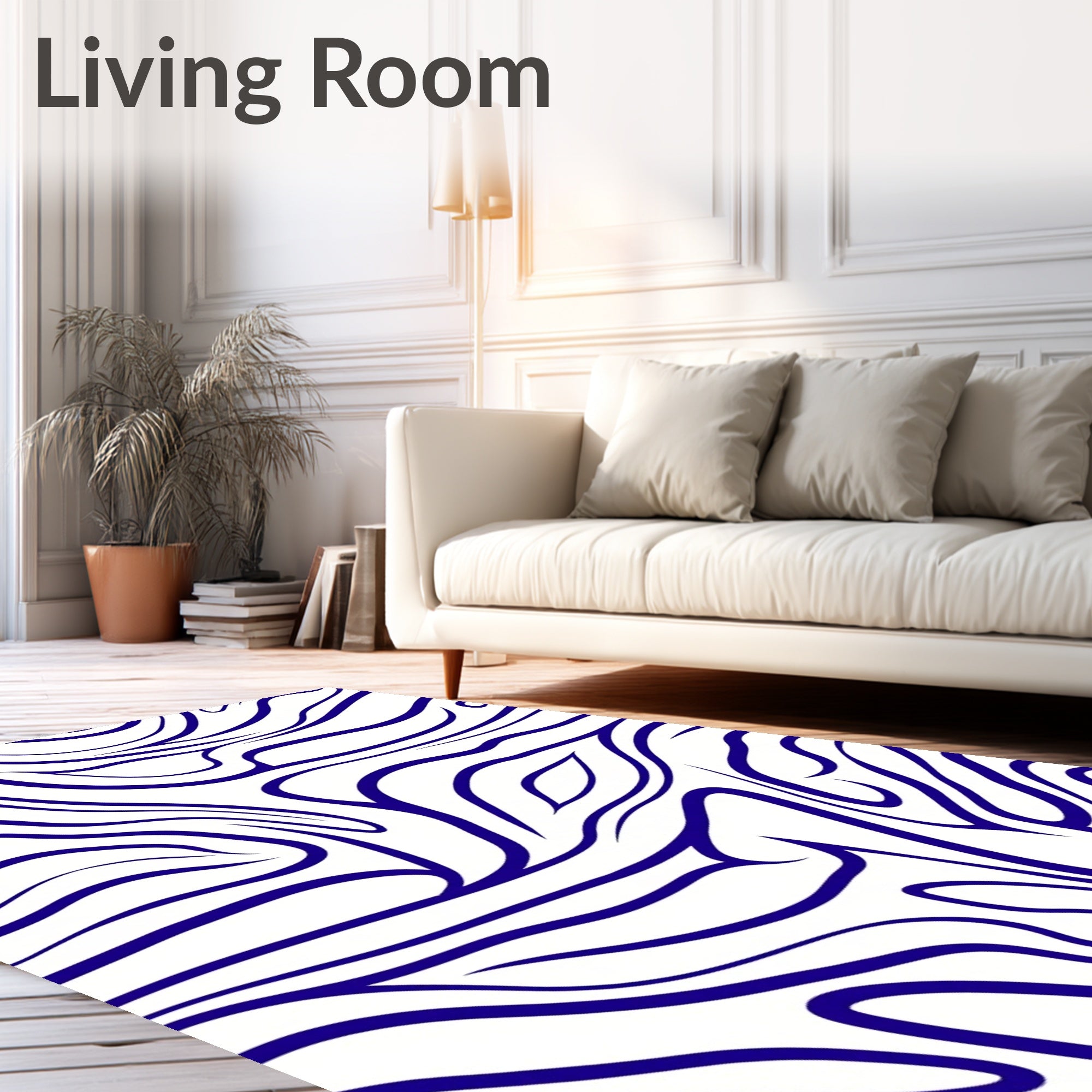Deep Blue Wavy Stripe Abstract Rug
