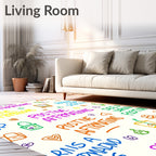 Bright Handwritten Phrases and Icons Rug