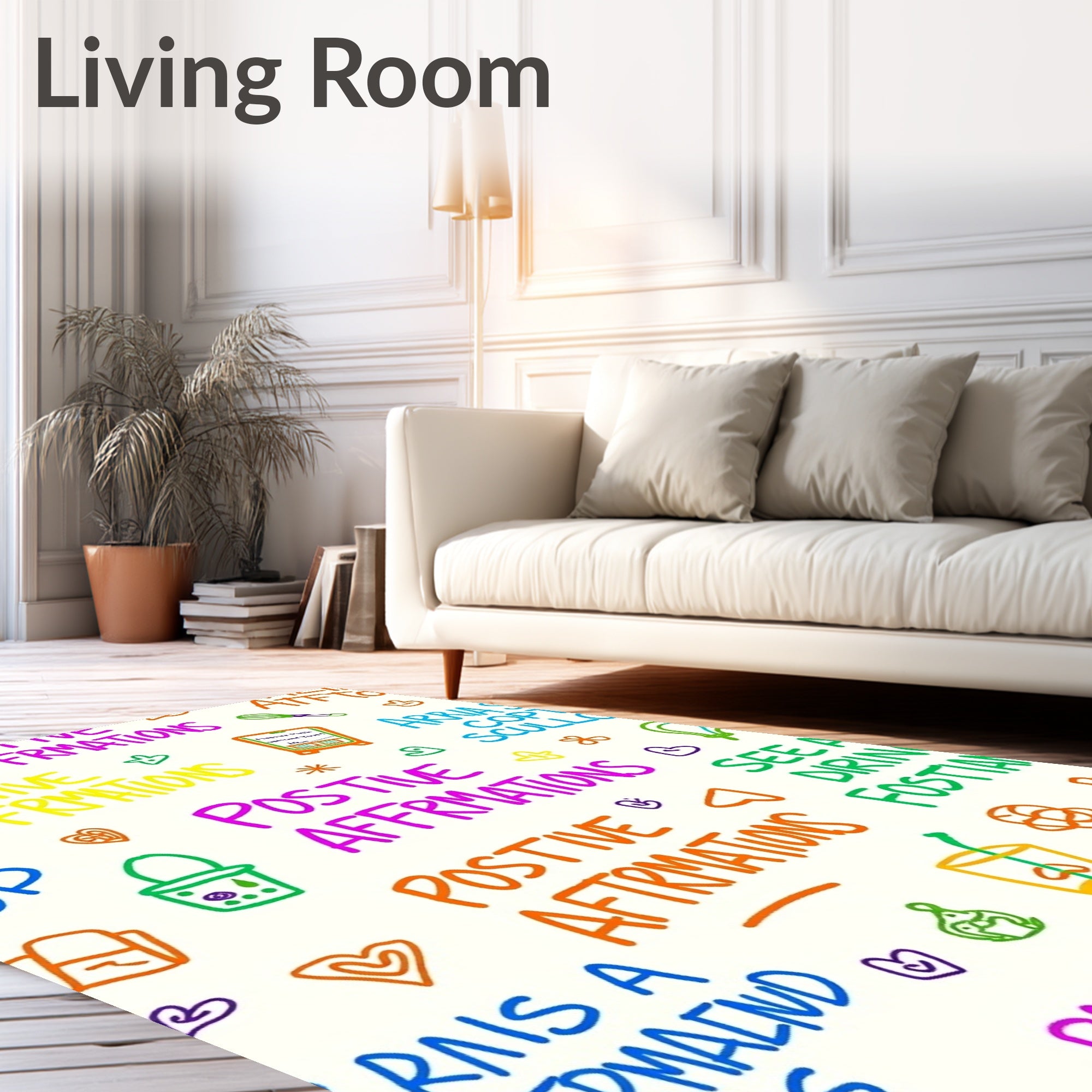 Bright Handwritten Phrases and Icons Rug