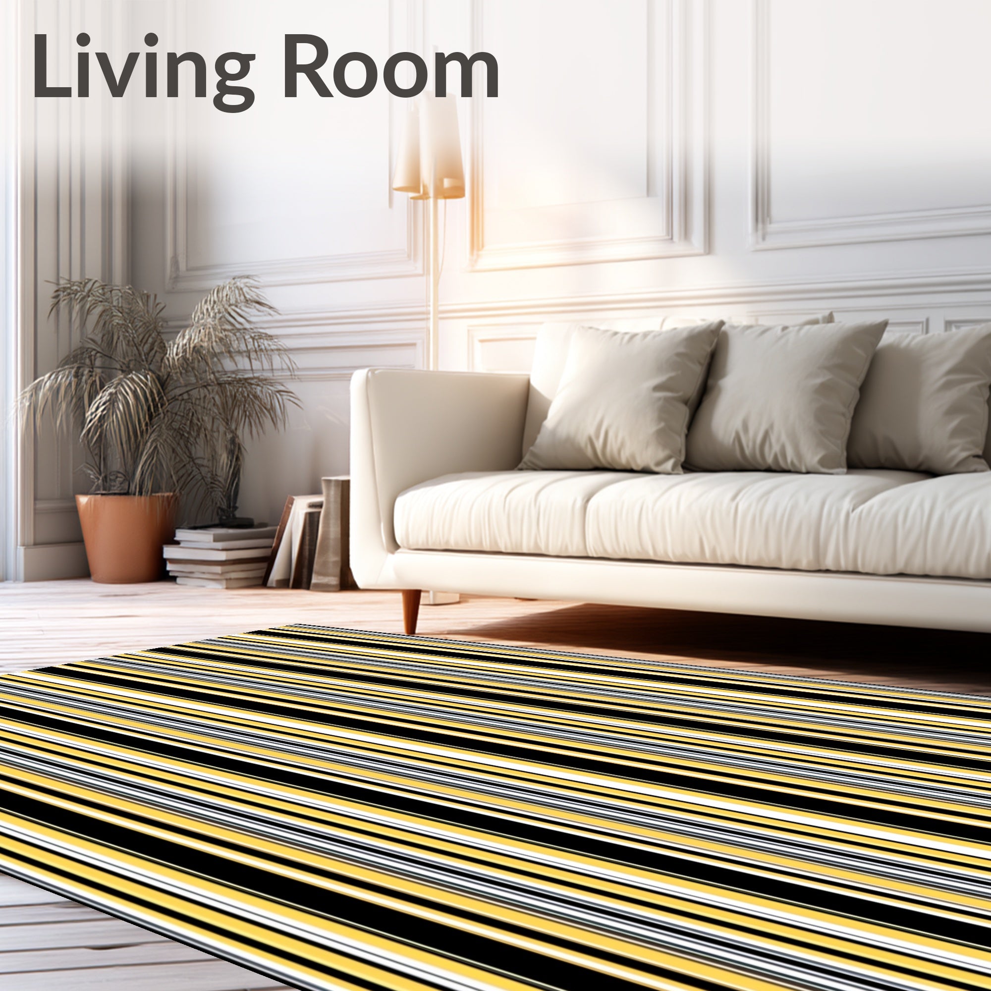 Bold Yellow Black White Stripe Rug