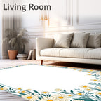 Cream Daisy Botanical Border Rug