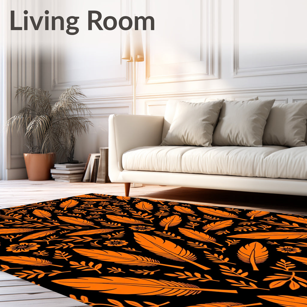 Orange Feather Floral Scatter Rug