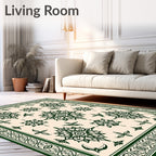 Emerald Green Floral Motif Area Rug
